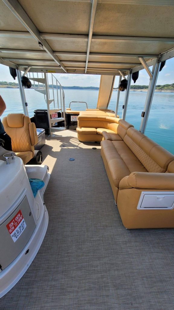 19 passenger 31ft Skyfall luxury tritoon with slide on Lake Travis