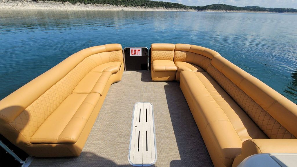 19 passenger 31ft Skyfall luxury tritoon with slide on Lake Travis