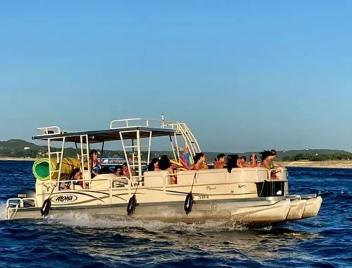 Boat named Margaritaville is a 17 passenger, 30ft rental tritoon at Lake Travis Yacht Rentals